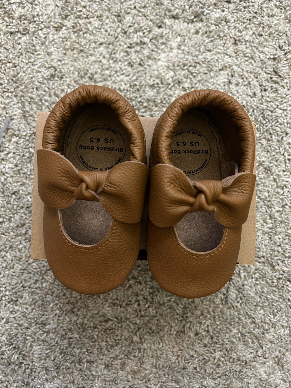 Baby Girls' Tan Bow Mary Jane Soft Leather Walker Shoes